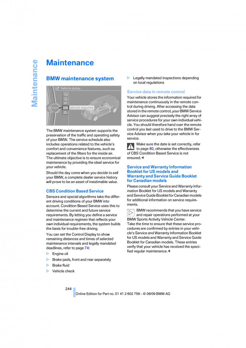 BMW X5 X6 E71 E72 owners manual / page 246