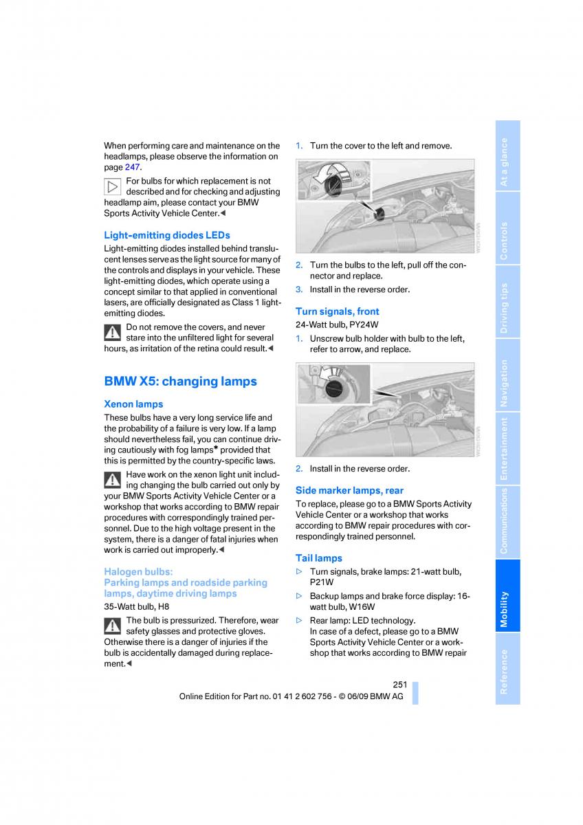 BMW X5 X6 E71 E72 owners manual / page 253