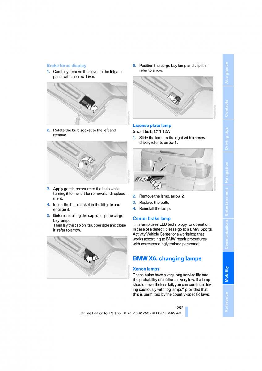 BMW X5 X6 E71 E72 owners manual / page 255