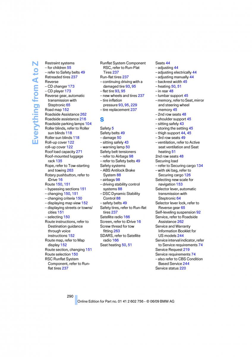 BMW X5 X6 E71 E72 owners manual / page 292