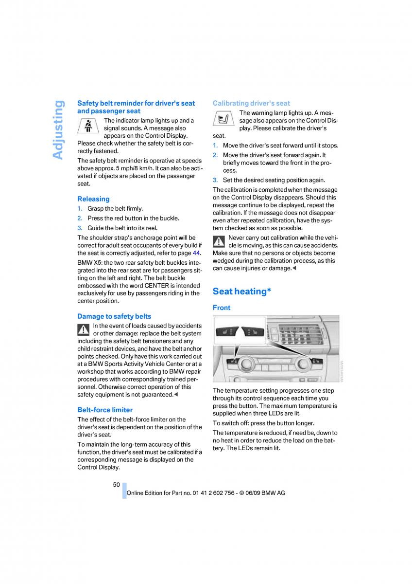 BMW X5 X6 E71 E72 owners manual / page 52