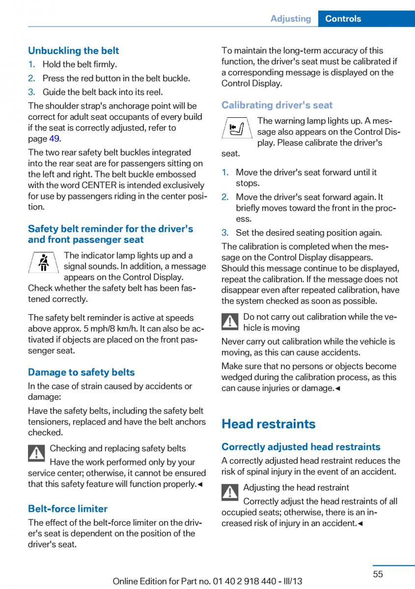 BMW X5 X6 F15 F16 owners manual / page 55