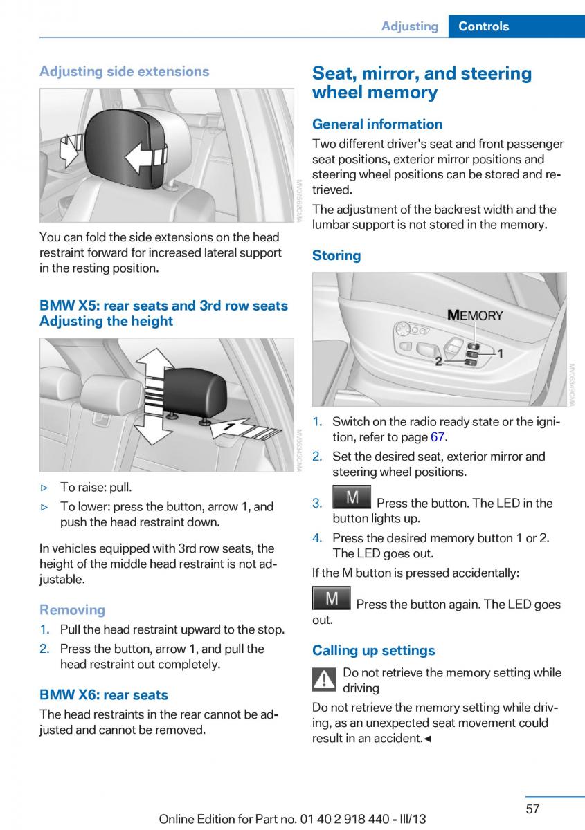 BMW X5 X6 F15 F16 owners manual / page 57