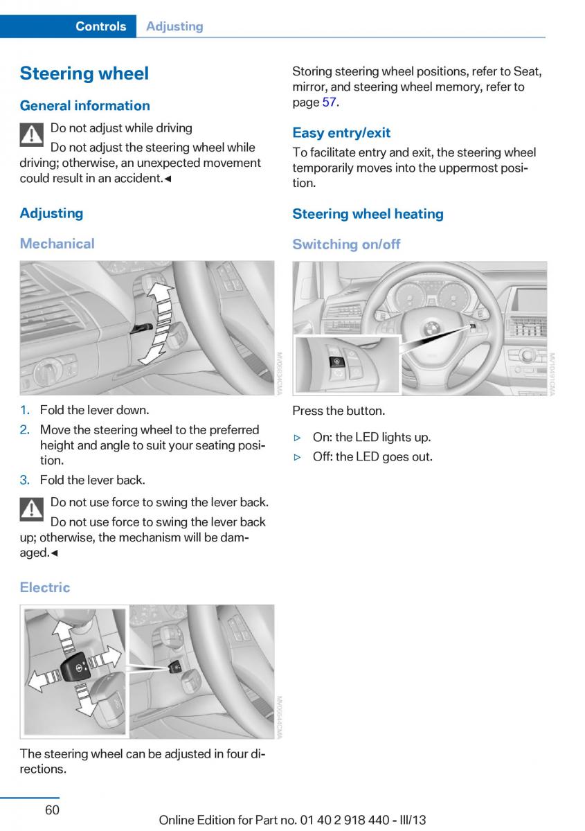 BMW X5 X6 F15 F16 owners manual / page 60