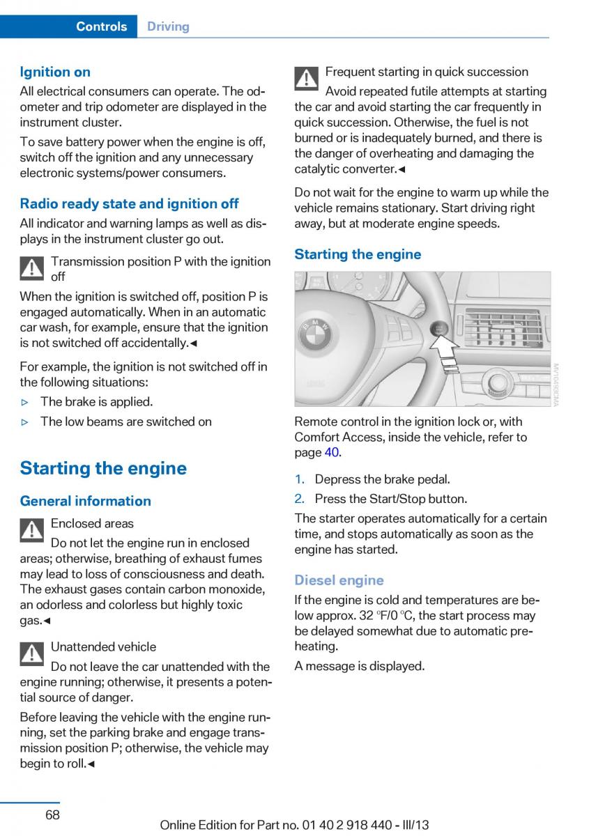 BMW X5 X6 F15 F16 owners manual / page 68