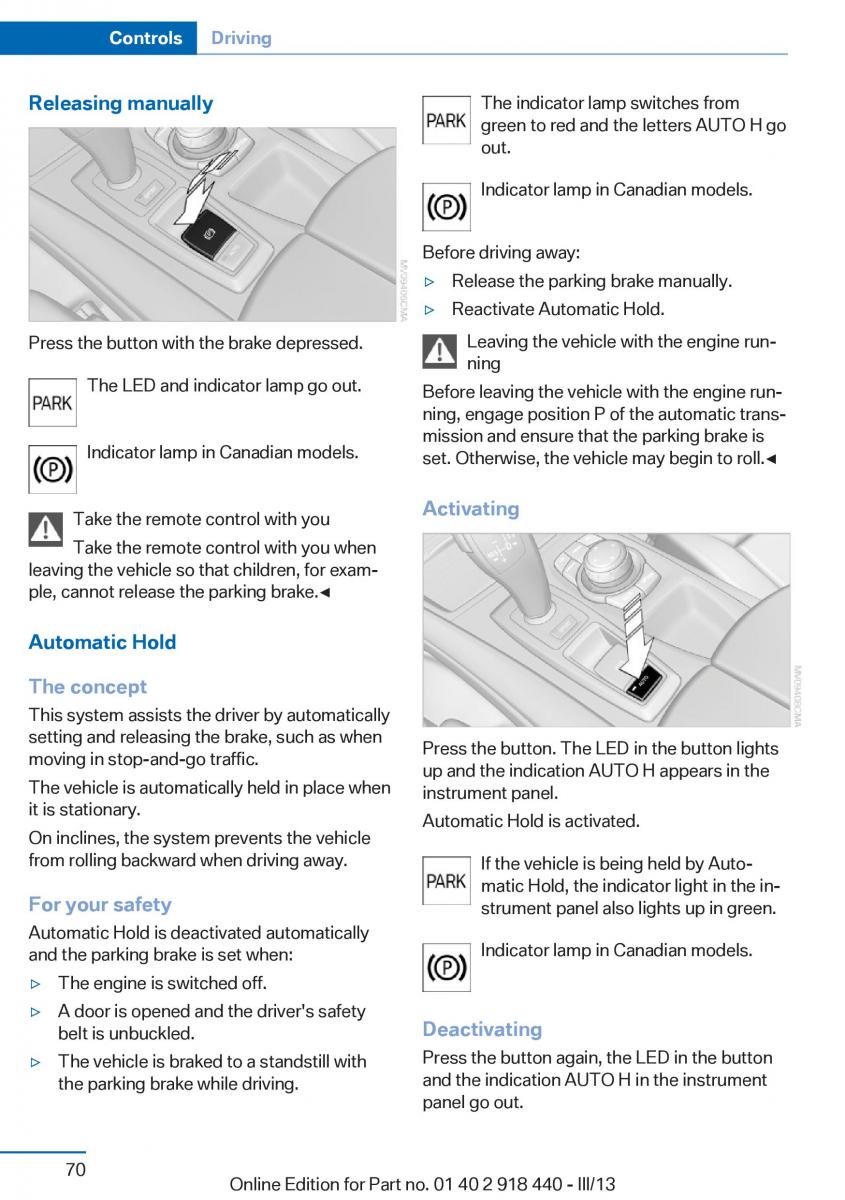 BMW X5 X6 F15 F16 owners manual / page 70