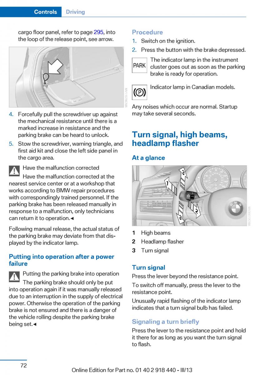 BMW X5 X6 F15 F16 owners manual / page 72