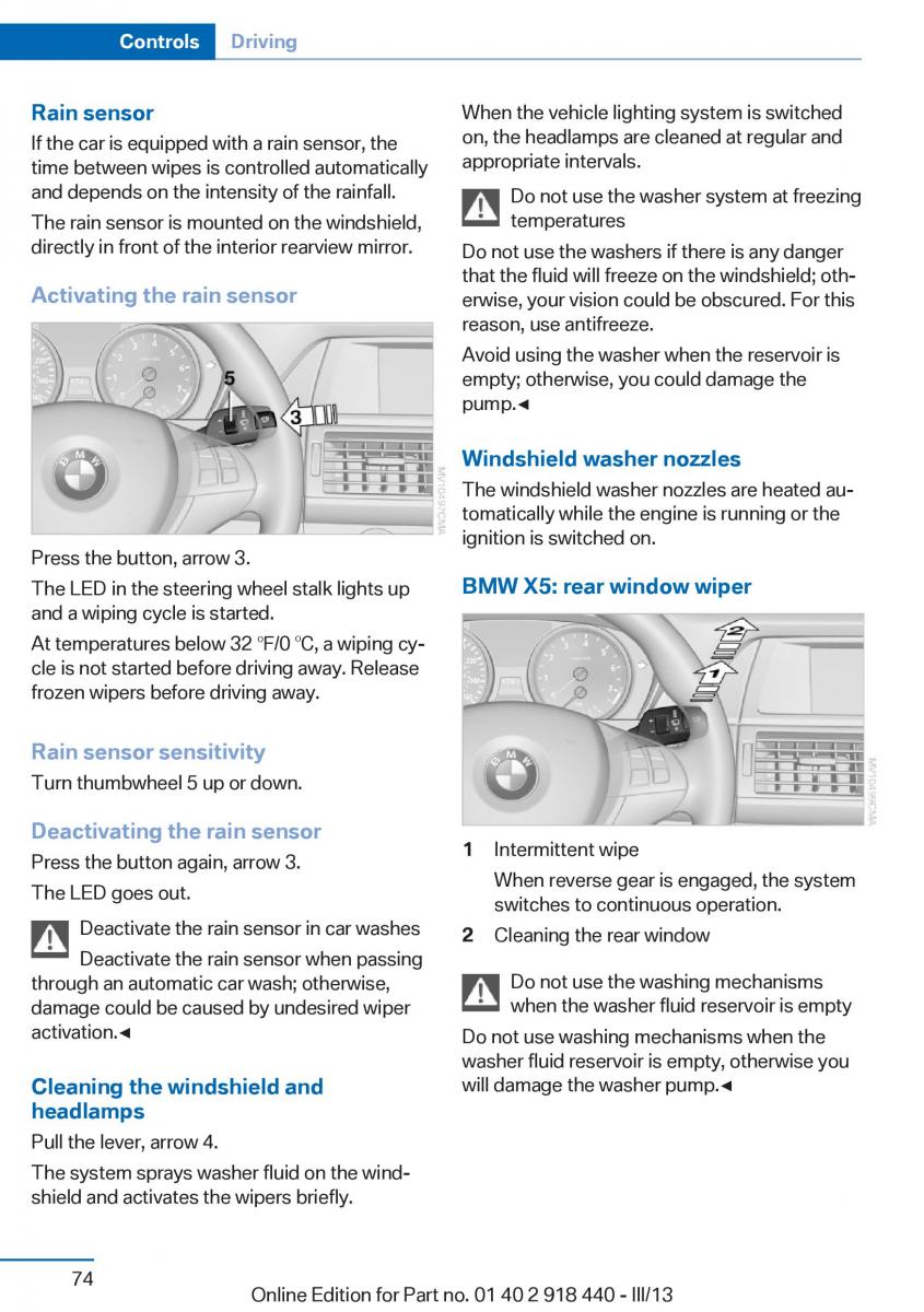 BMW X5 X6 F15 F16 owners manual / page 74