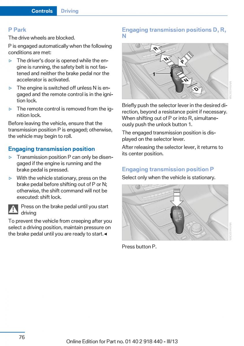 BMW X5 X6 F15 F16 owners manual / page 76