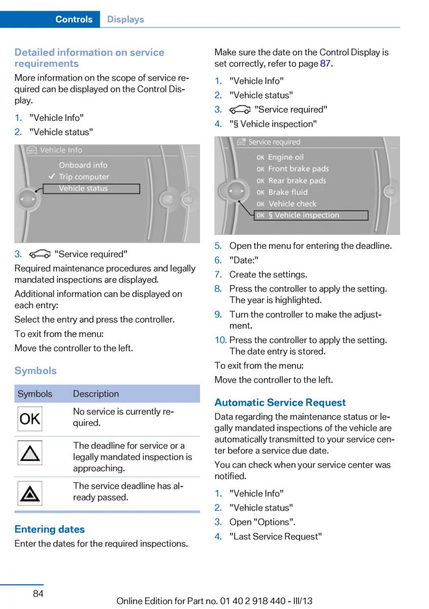 BMW X5 X6 F15 F16 owners manual / page 84