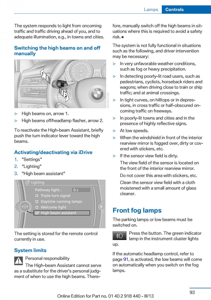 BMW X5 X6 F15 F16 owners manual / page 93