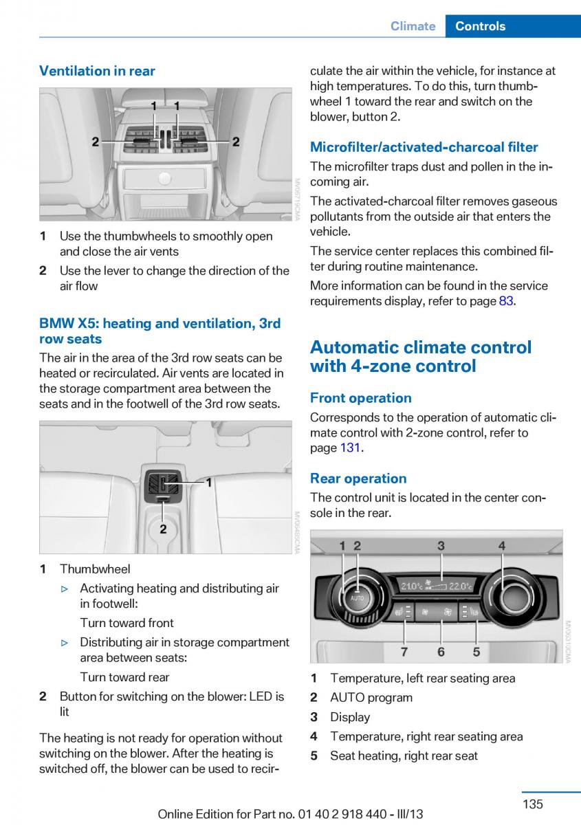 BMW X5 X6 F15 F16 owners manual / page 135