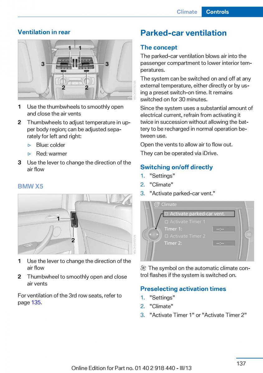 BMW X5 X6 F15 F16 owners manual / page 137