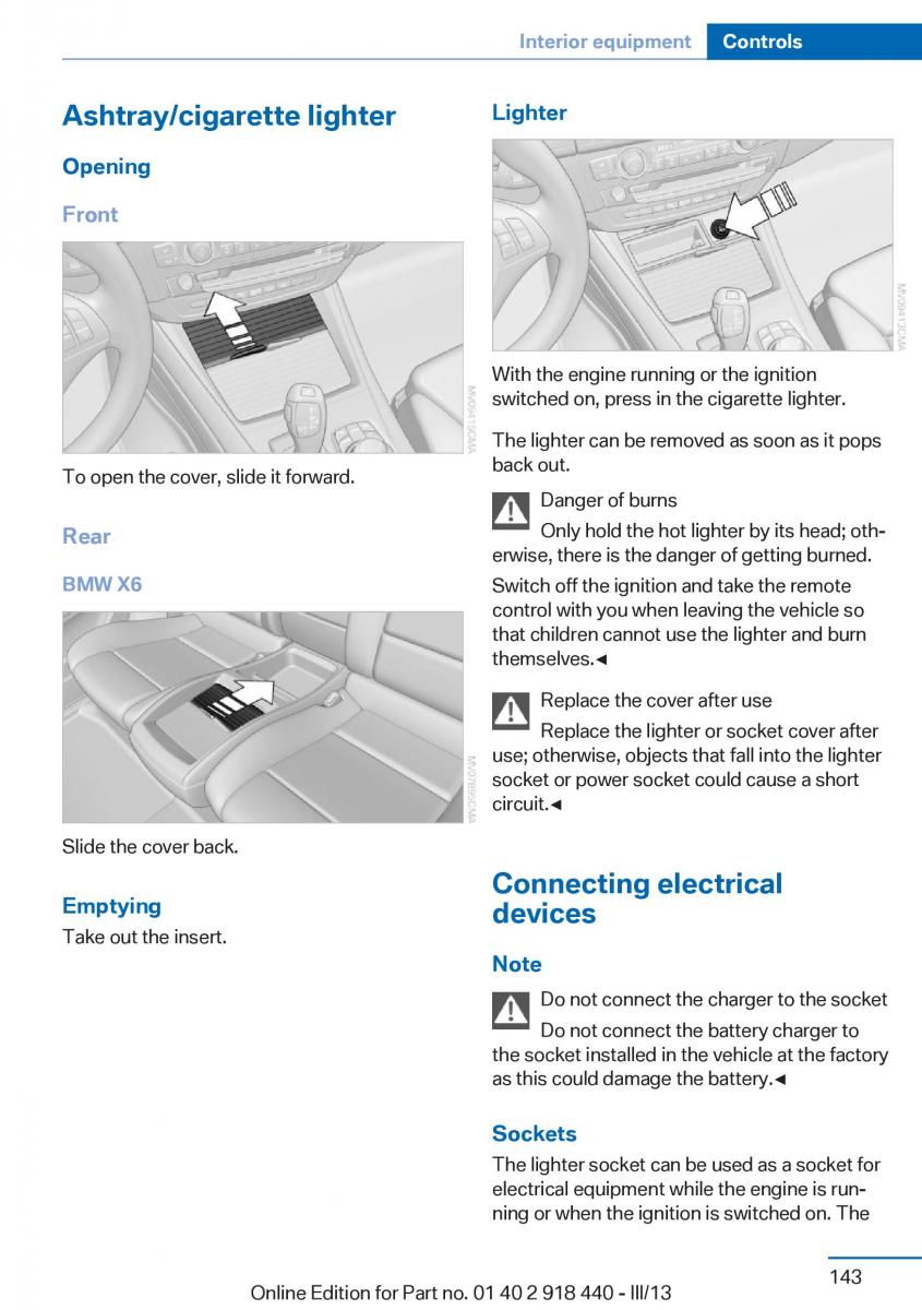 BMW X5 X6 F15 F16 owners manual / page 143