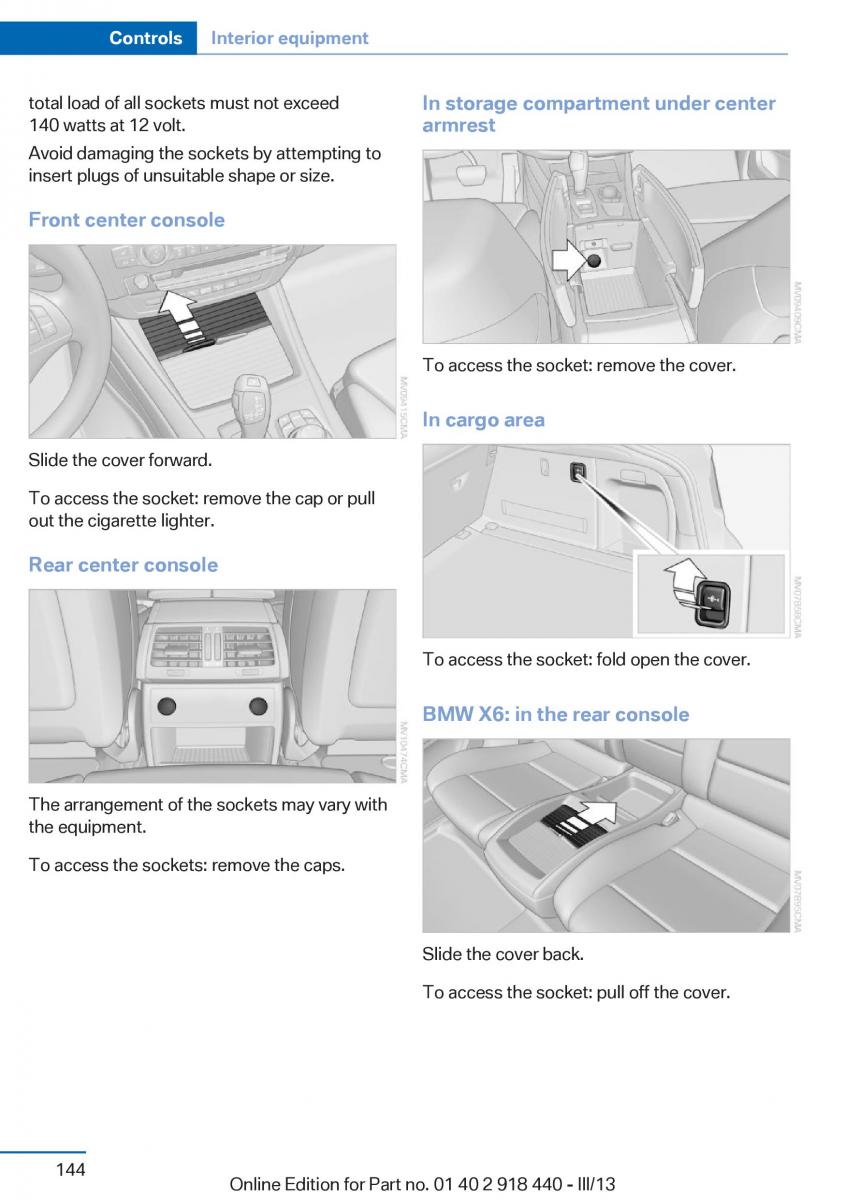 BMW X5 X6 F15 F16 owners manual / page 144