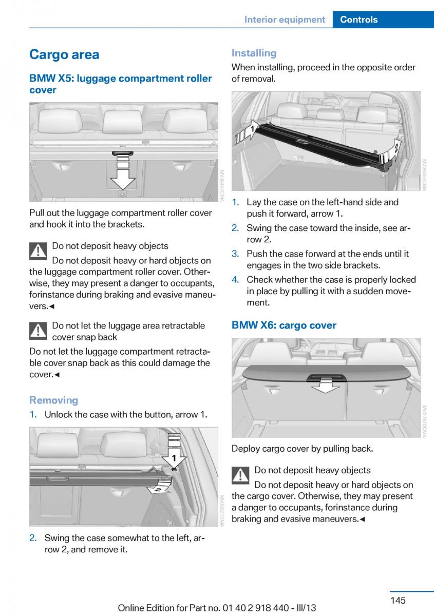 BMW X5 X6 F15 F16 owners manual / page 145