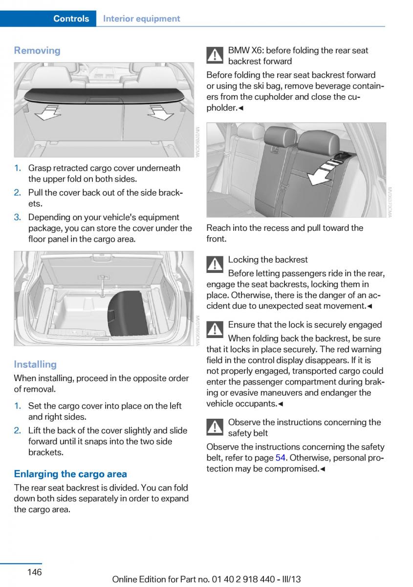 BMW X5 X6 F15 F16 owners manual / page 146