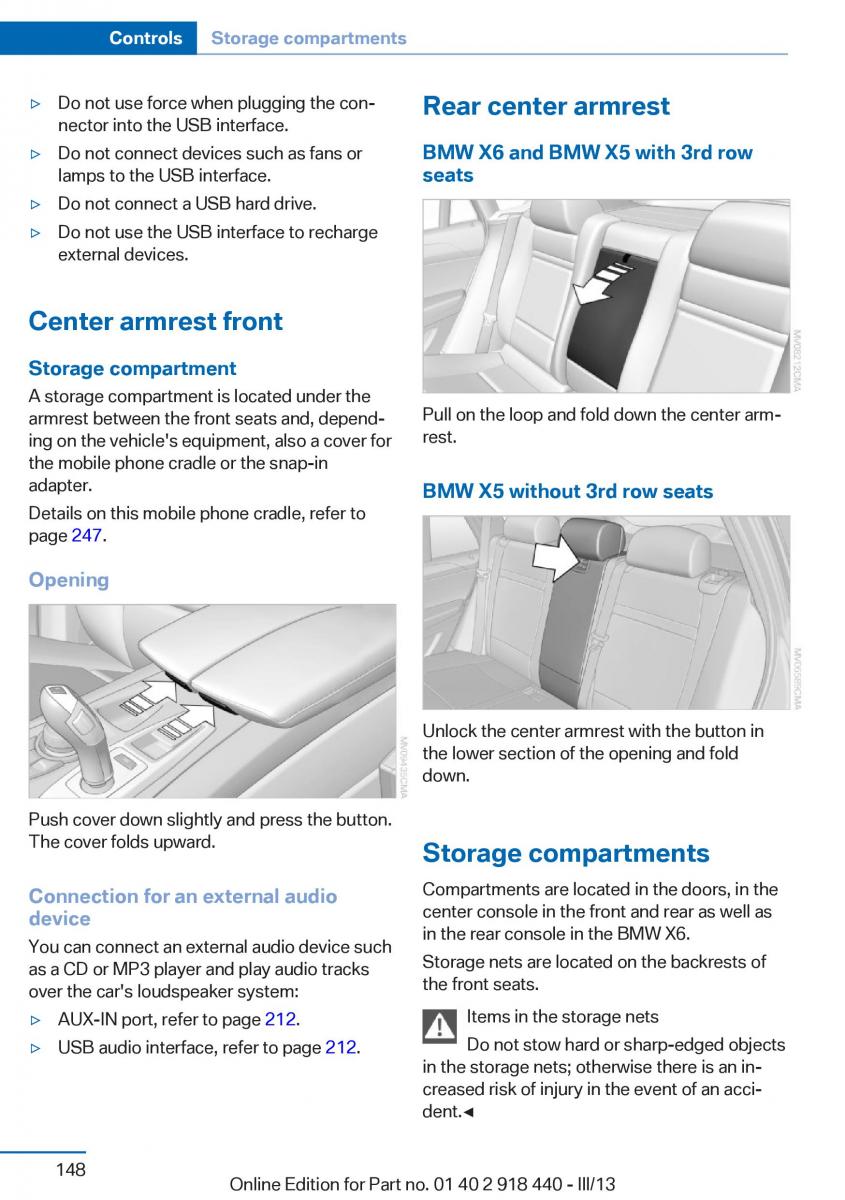 BMW X5 X6 F15 F16 owners manual / page 148