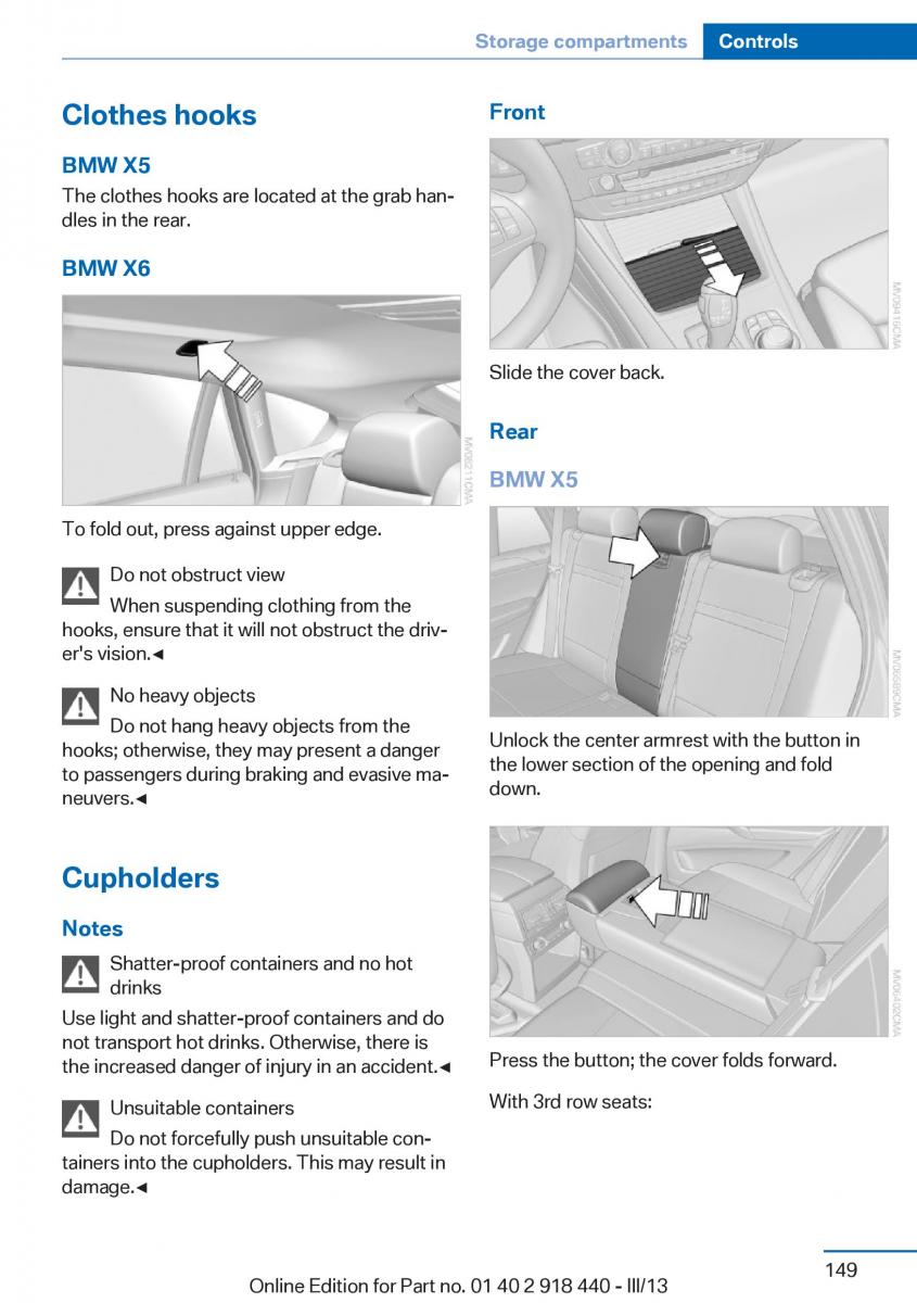 BMW X5 X6 F15 F16 owners manual / page 149