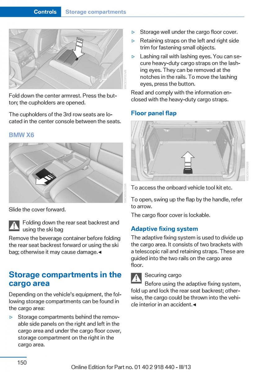 BMW X5 X6 F15 F16 owners manual / page 150