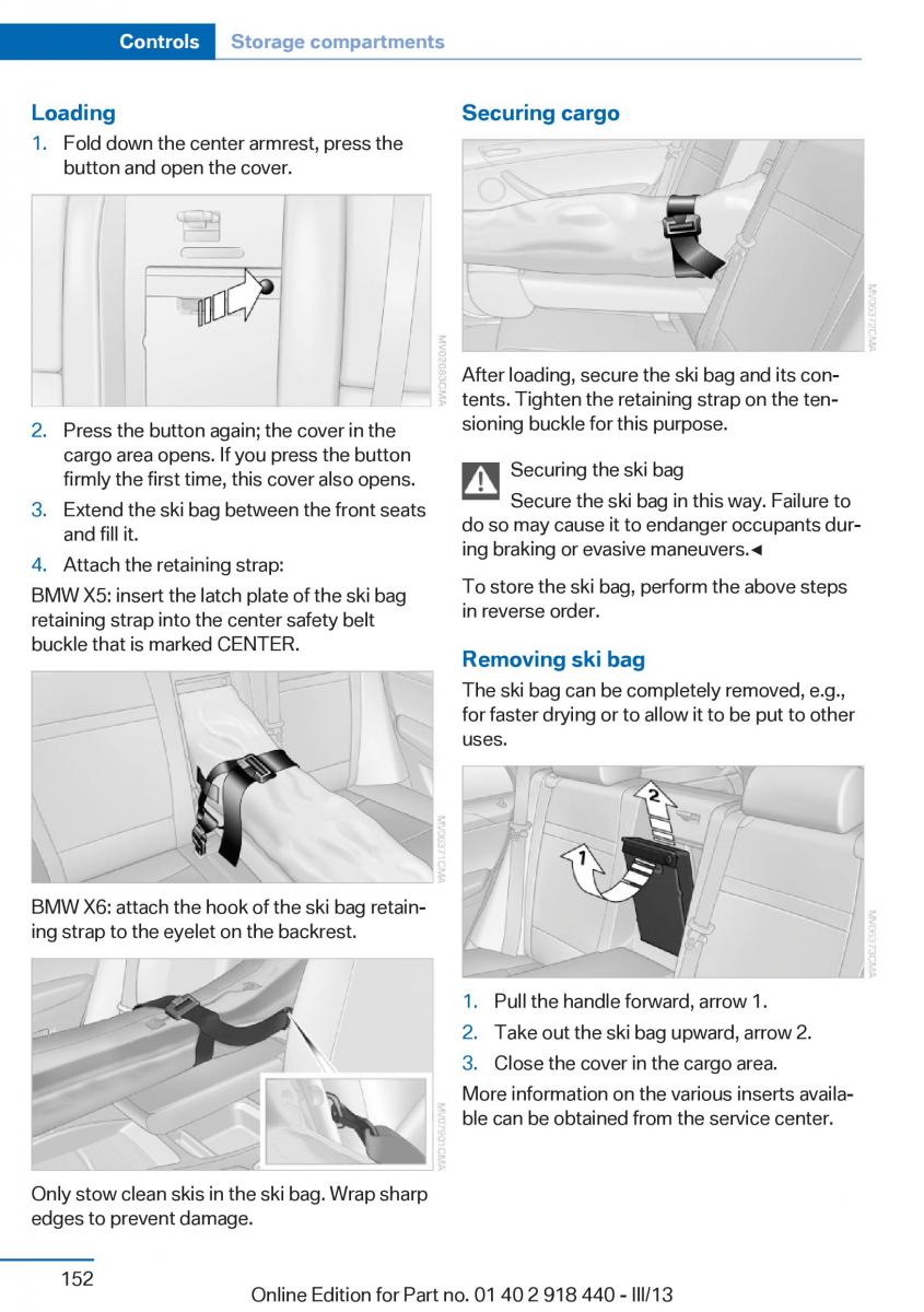 BMW X5 X6 F15 F16 owners manual / page 152