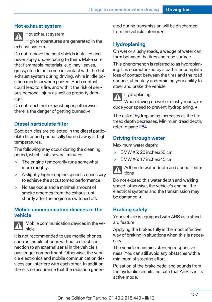 BMW X5 X6 F15 F16 owners manual / page 157