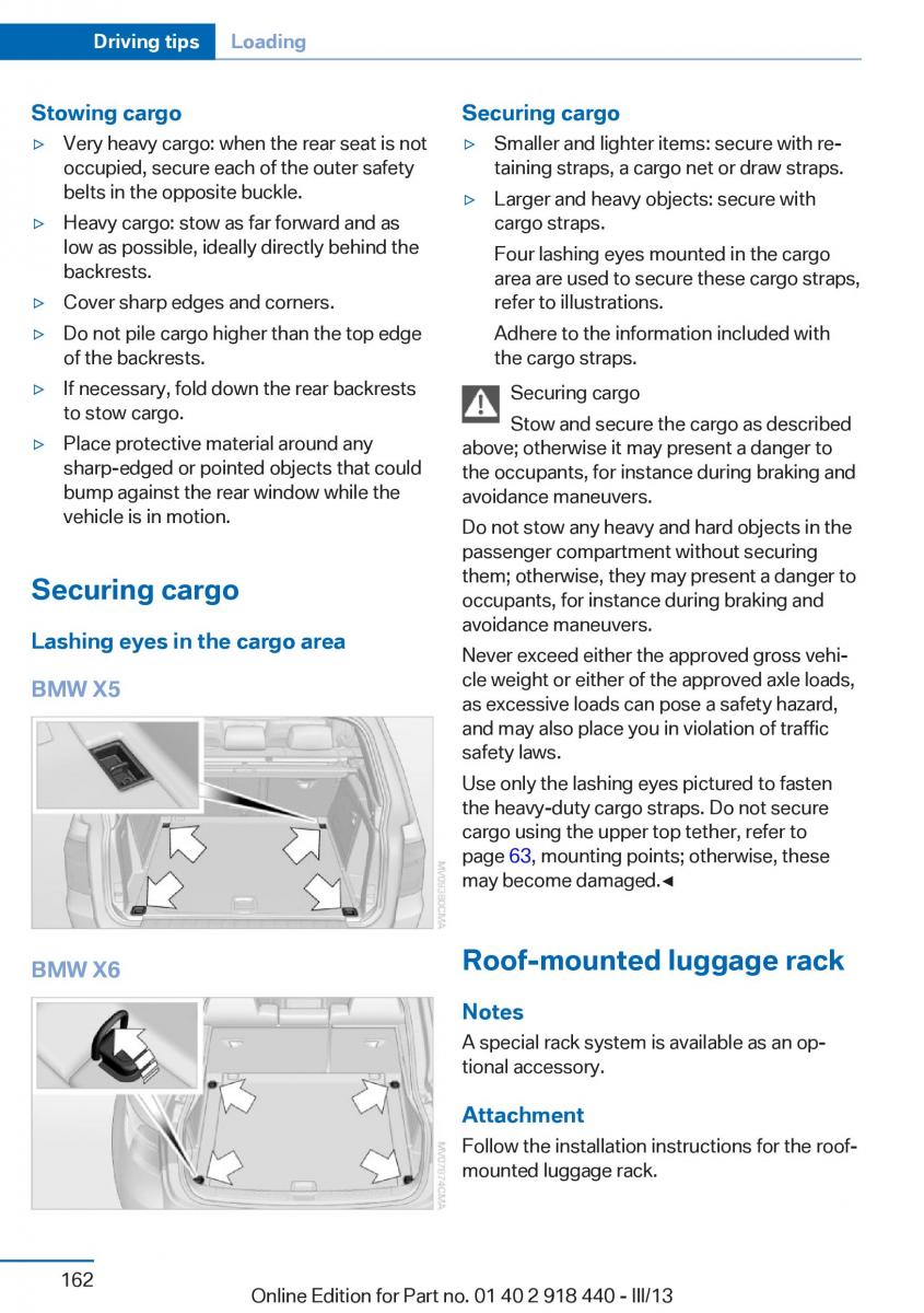 BMW X5 X6 F15 F16 owners manual / page 162