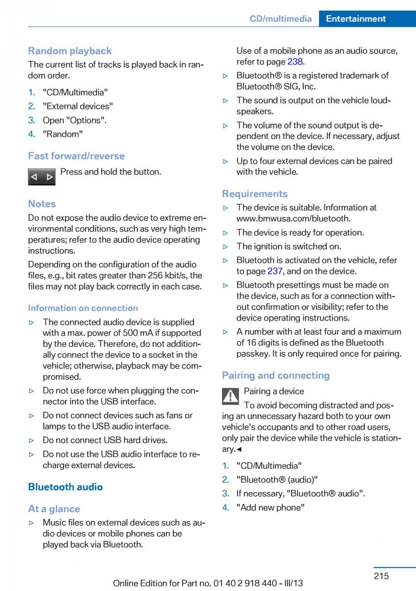 BMW X5 X6 F15 F16 owners manual / page 215