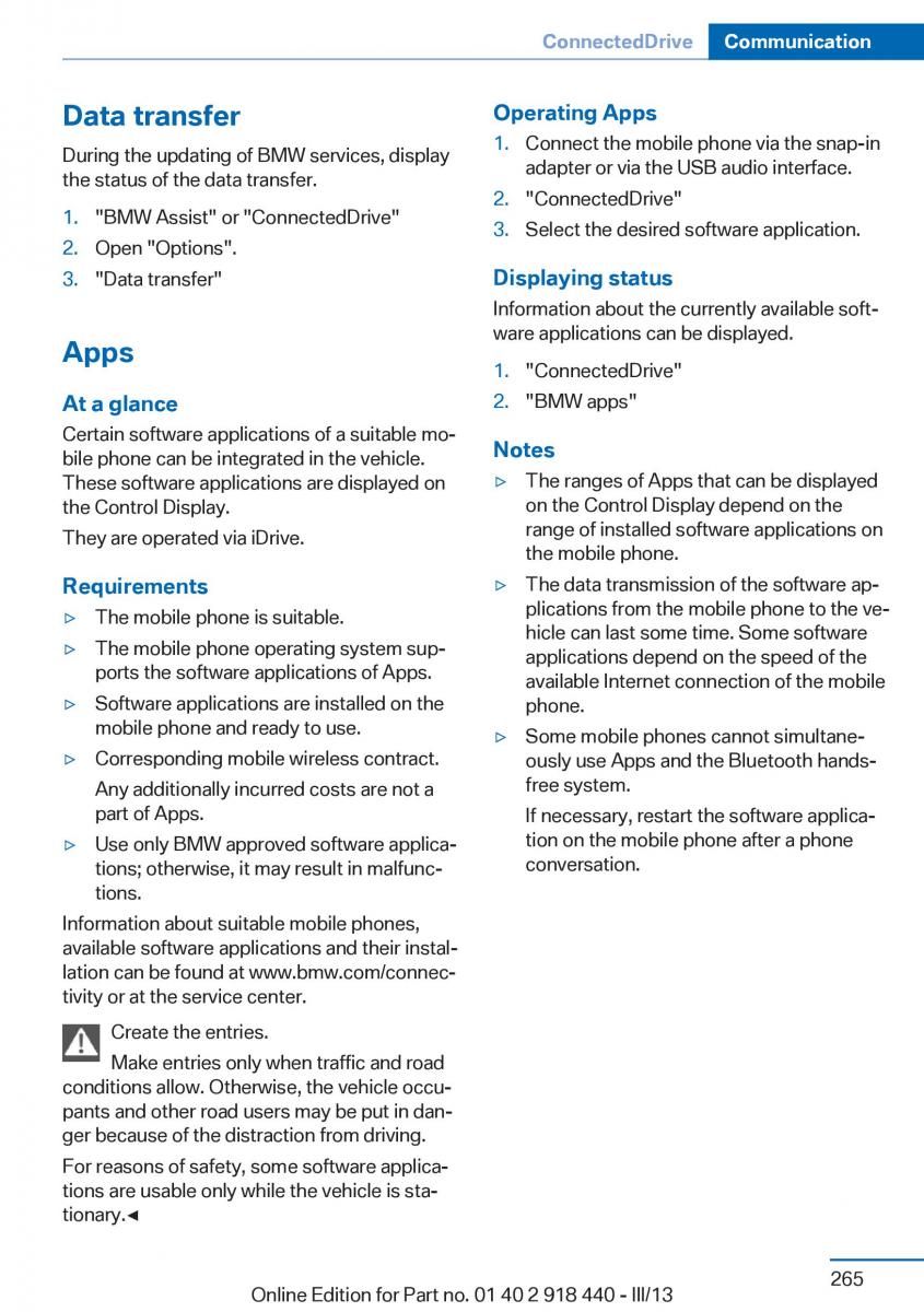 BMW X5 X6 F15 F16 owners manual / page 265