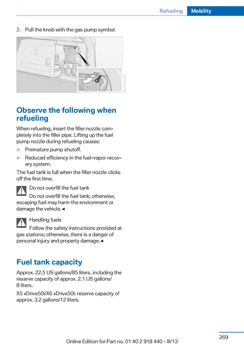 BMW X5 X6 F15 F16 owners manual / page 269