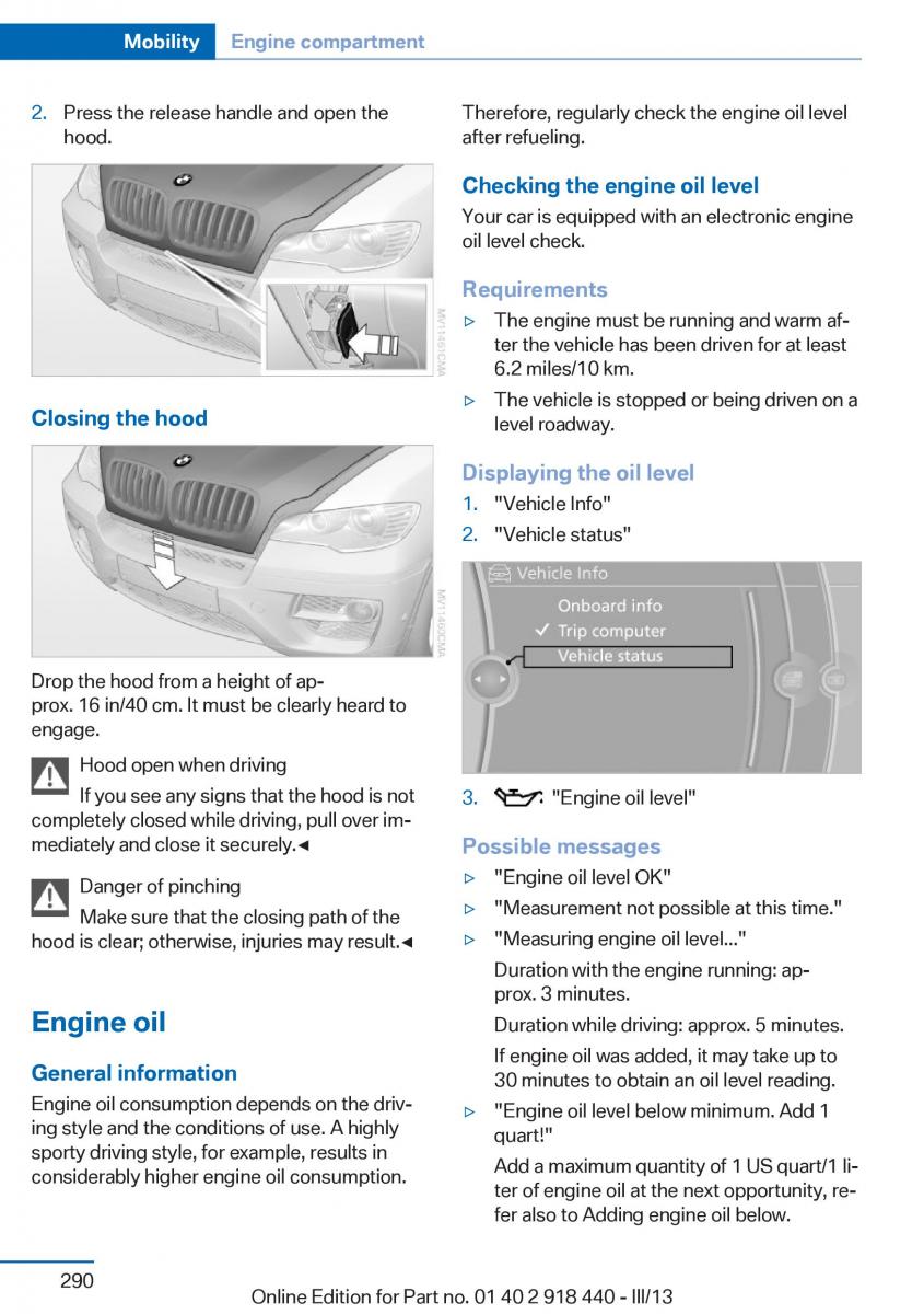 BMW X5 X6 F15 F16 owners manual / page 290