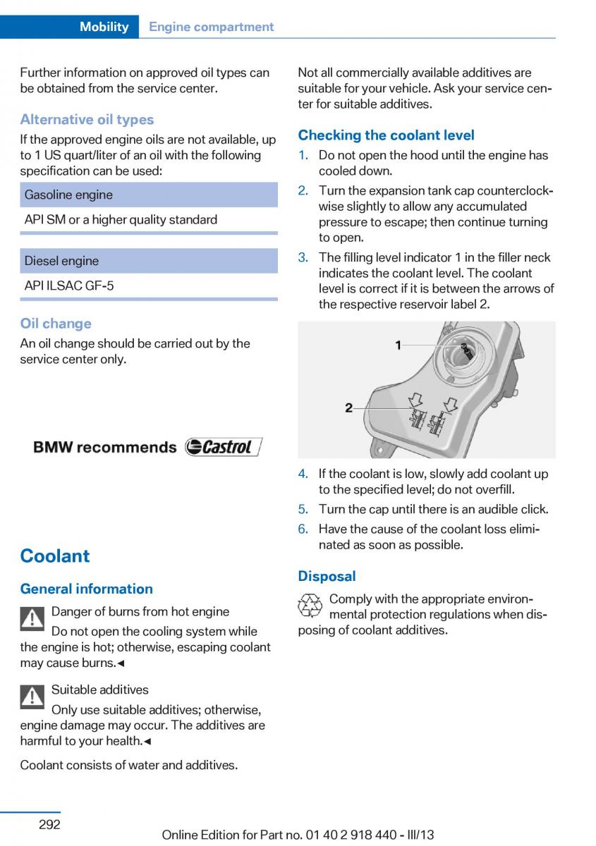 BMW X5 X6 F15 F16 owners manual / page 292