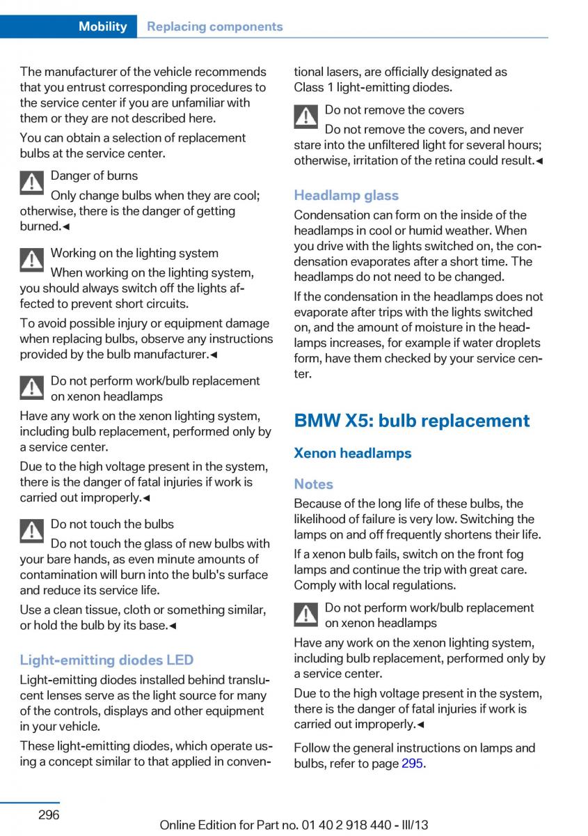 BMW X5 X6 F15 F16 owners manual / page 296