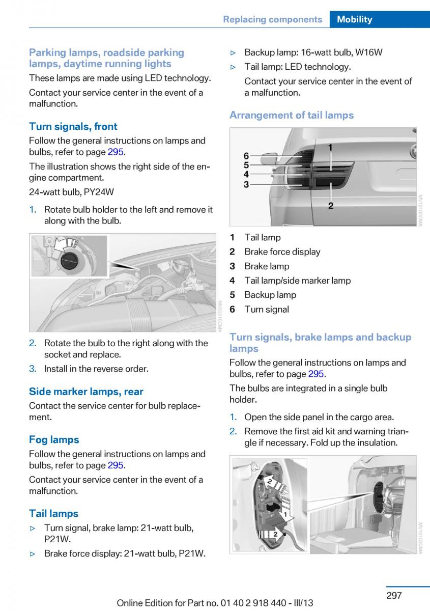 BMW X5 X6 F15 F16 owners manual / page 297