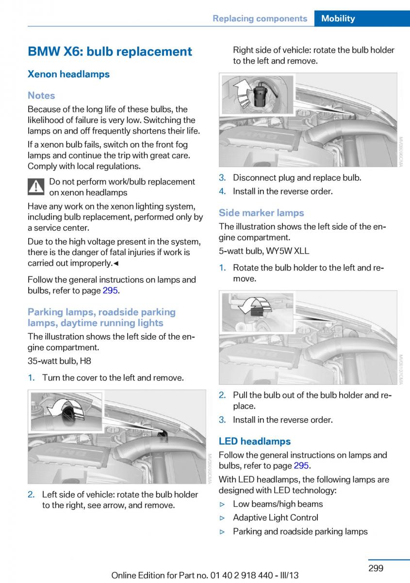 BMW X5 X6 F15 F16 owners manual / page 299