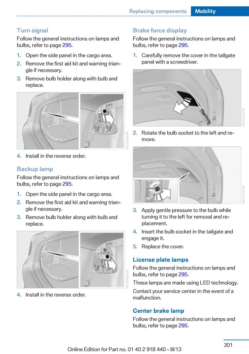 BMW X5 X6 F15 F16 owners manual / page 301