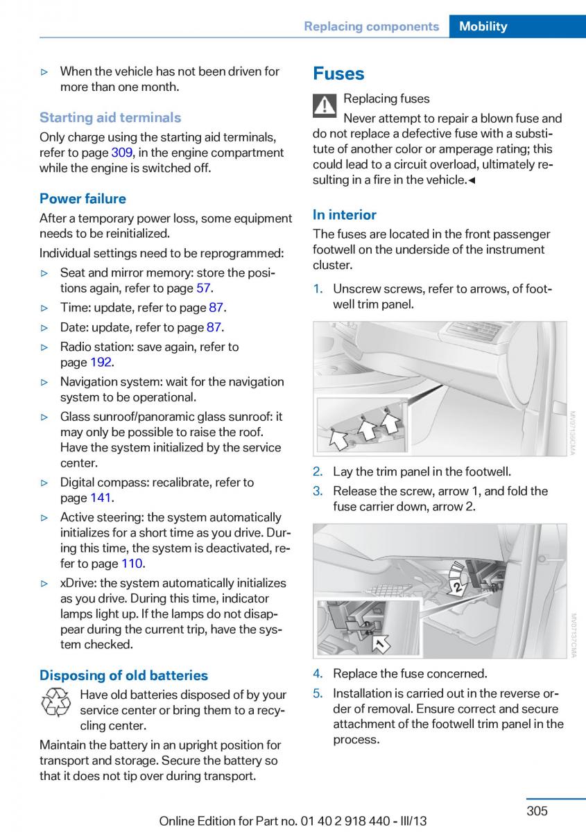 BMW X5 X6 F15 F16 owners manual / page 305