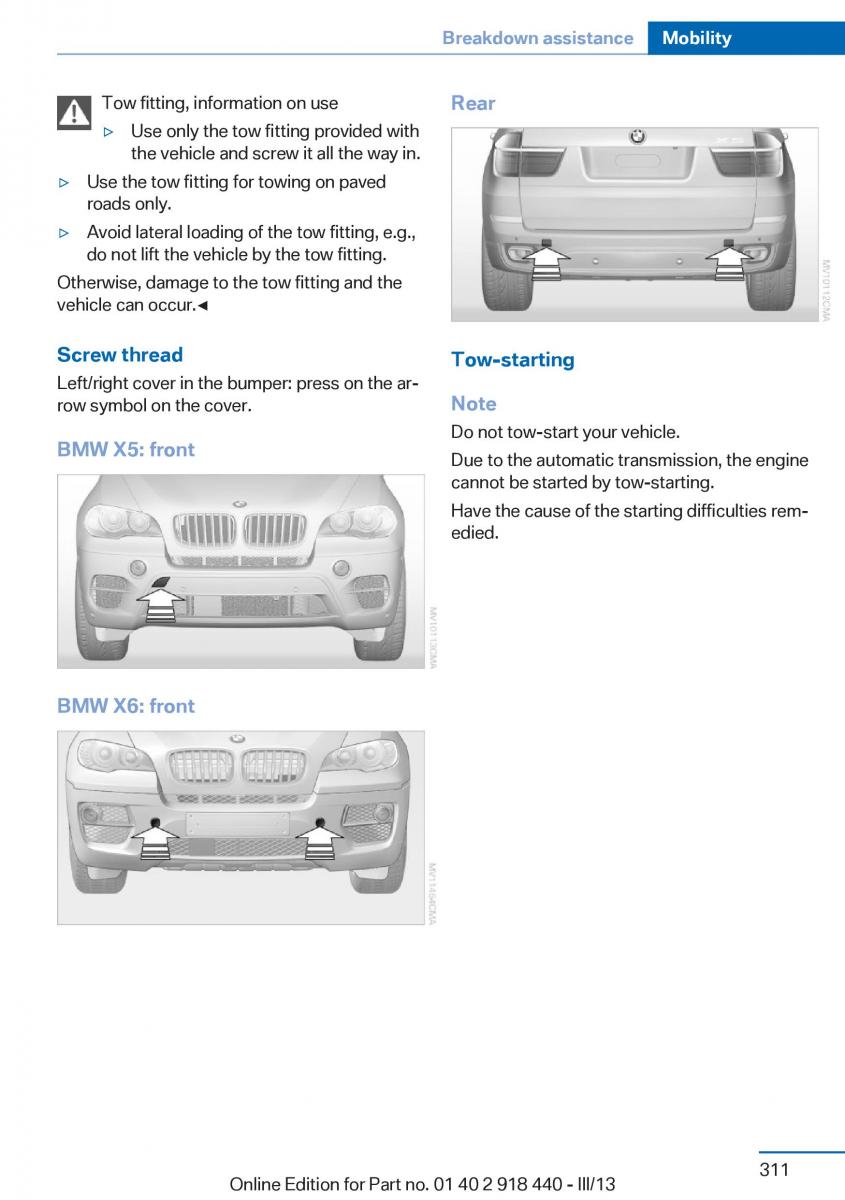 BMW X5 X6 F15 F16 owners manual / page 311