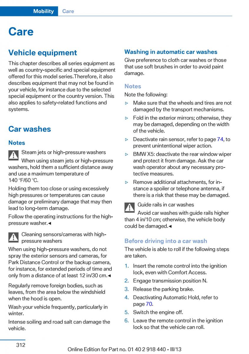 BMW X5 X6 F15 F16 owners manual / page 312