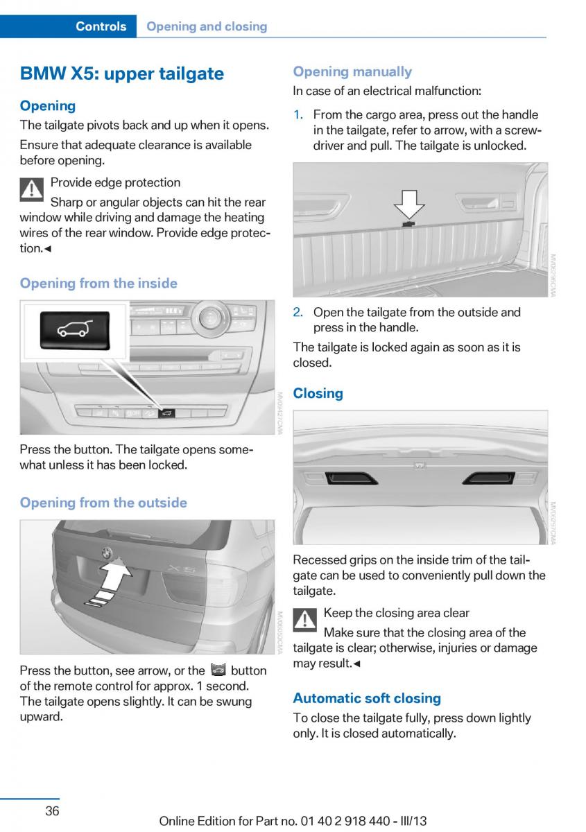 BMW X5 X6 F15 F16 owners manual / page 36