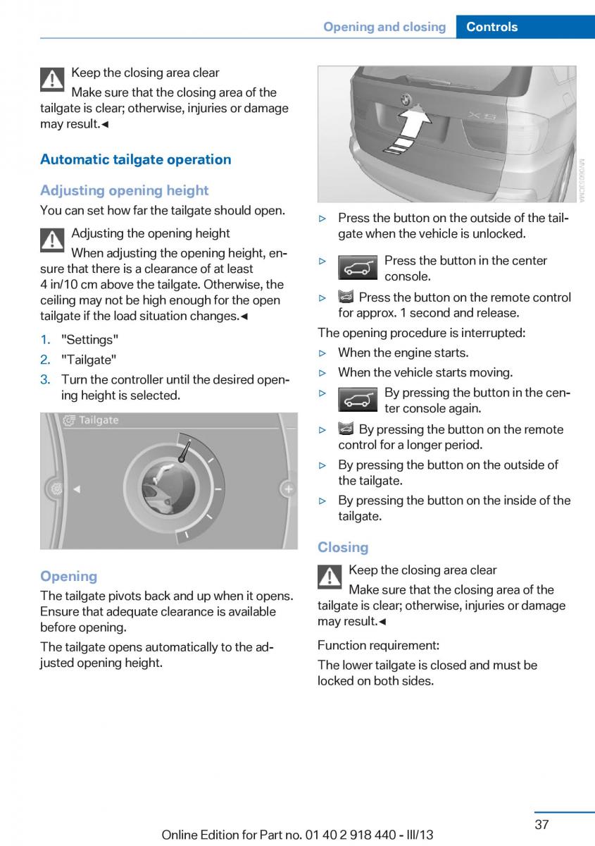 BMW X5 X6 F15 F16 owners manual / page 37