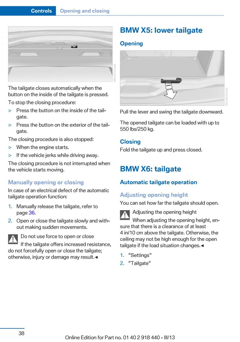 BMW X5 X6 F15 F16 owners manual / page 38