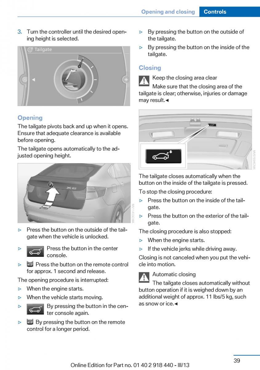 BMW X5 X6 F15 F16 owners manual / page 39