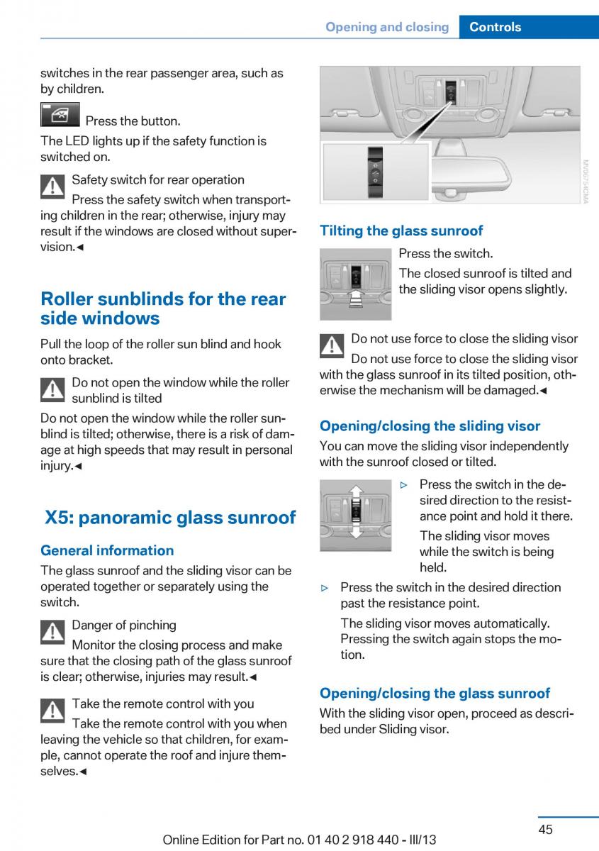 BMW X5 X6 F15 F16 owners manual / page 45