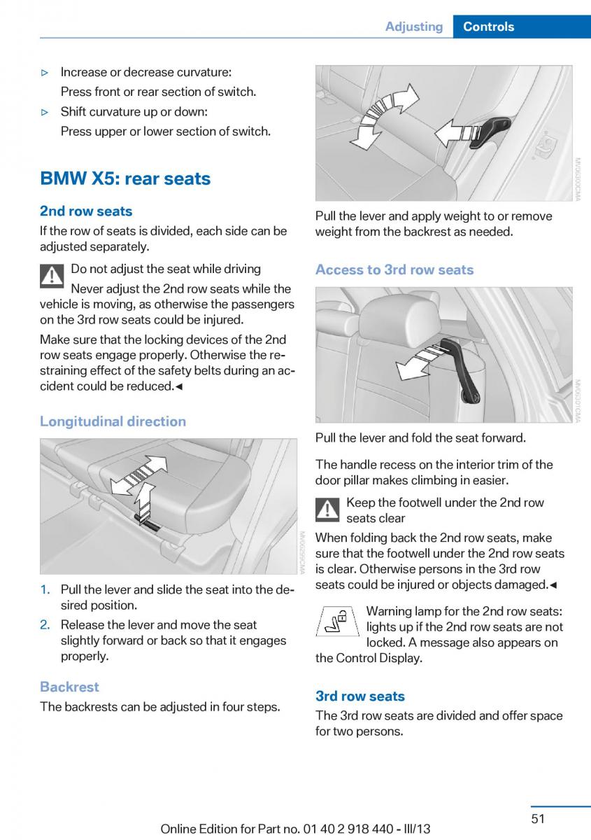 BMW X5 X6 F15 F16 owners manual / page 51