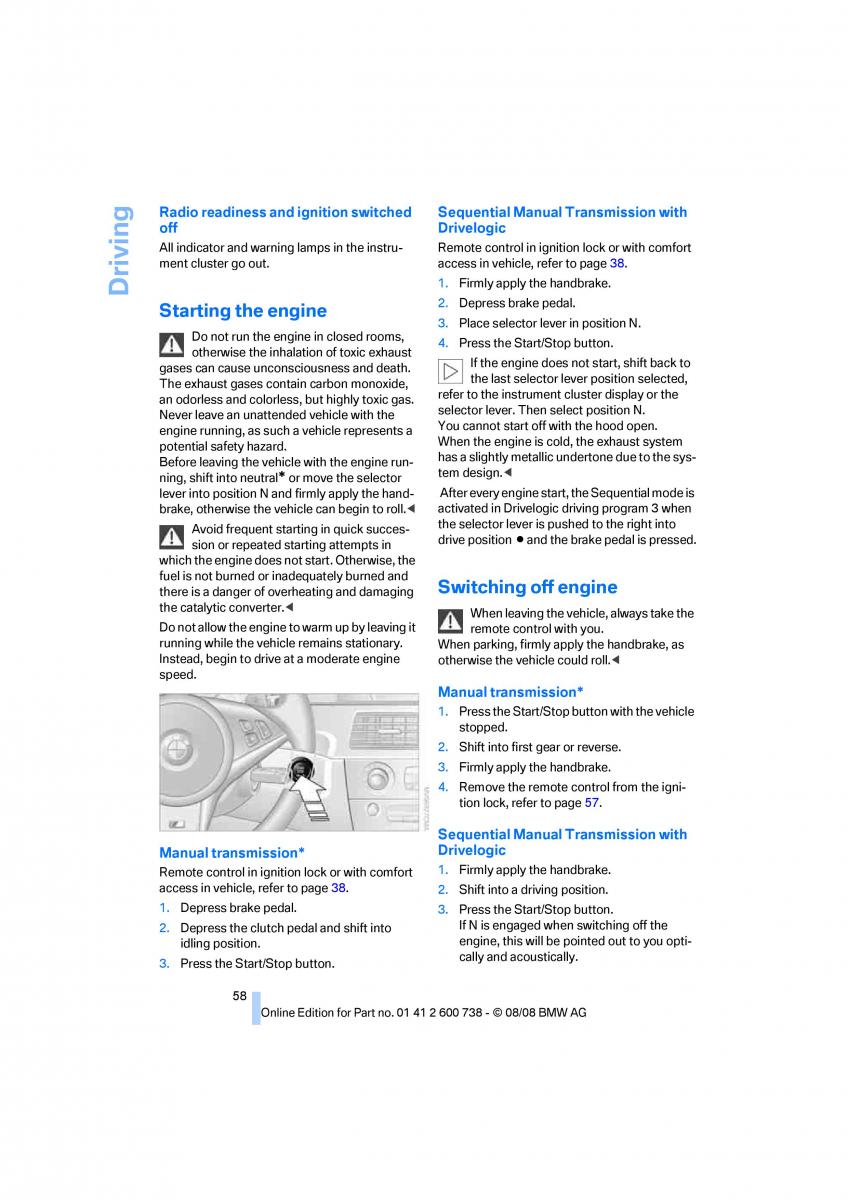 BMW M5 E60 M Power owners manual / page 60