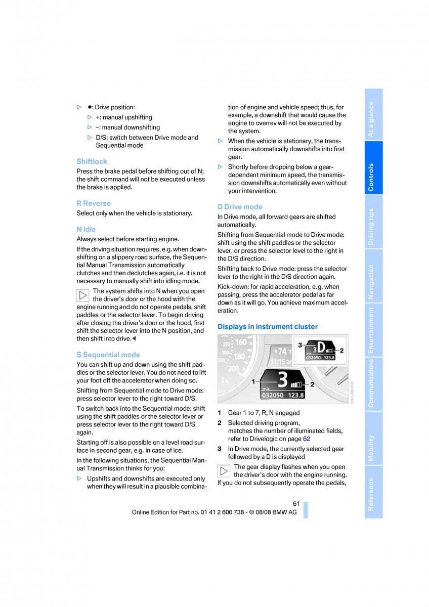 BMW M5 E60 M Power owners manual / page 63