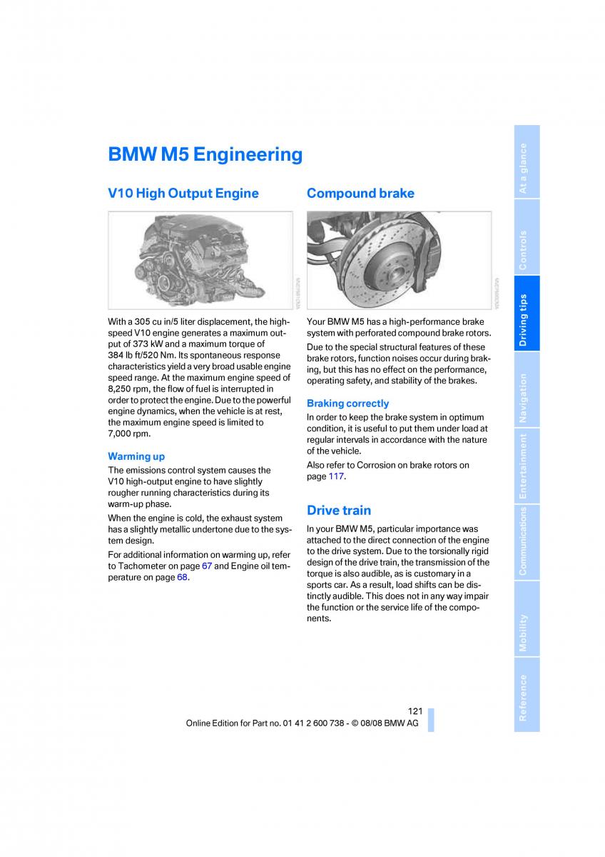 BMW M5 E60 M Power owners manual / page 123