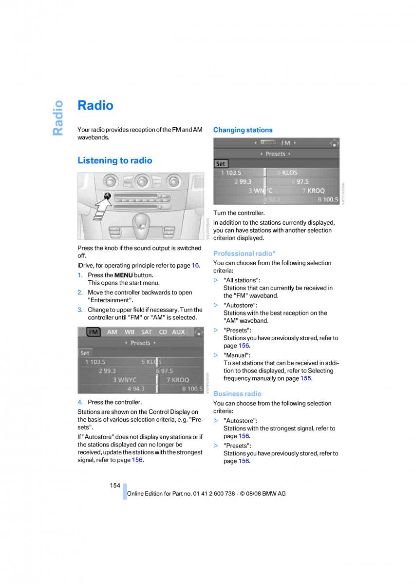 BMW M5 E60 M Power owners manual / page 156