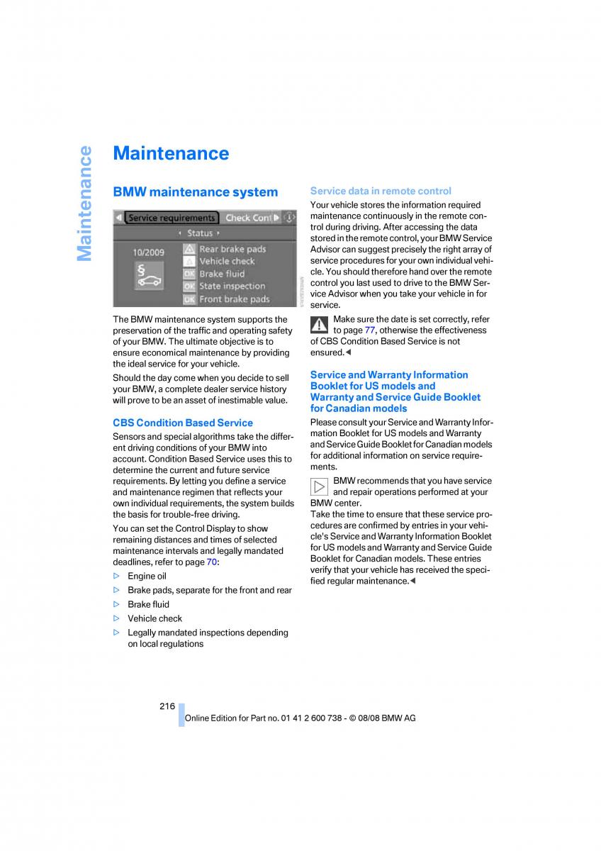 BMW M5 E60 M Power owners manual / page 218